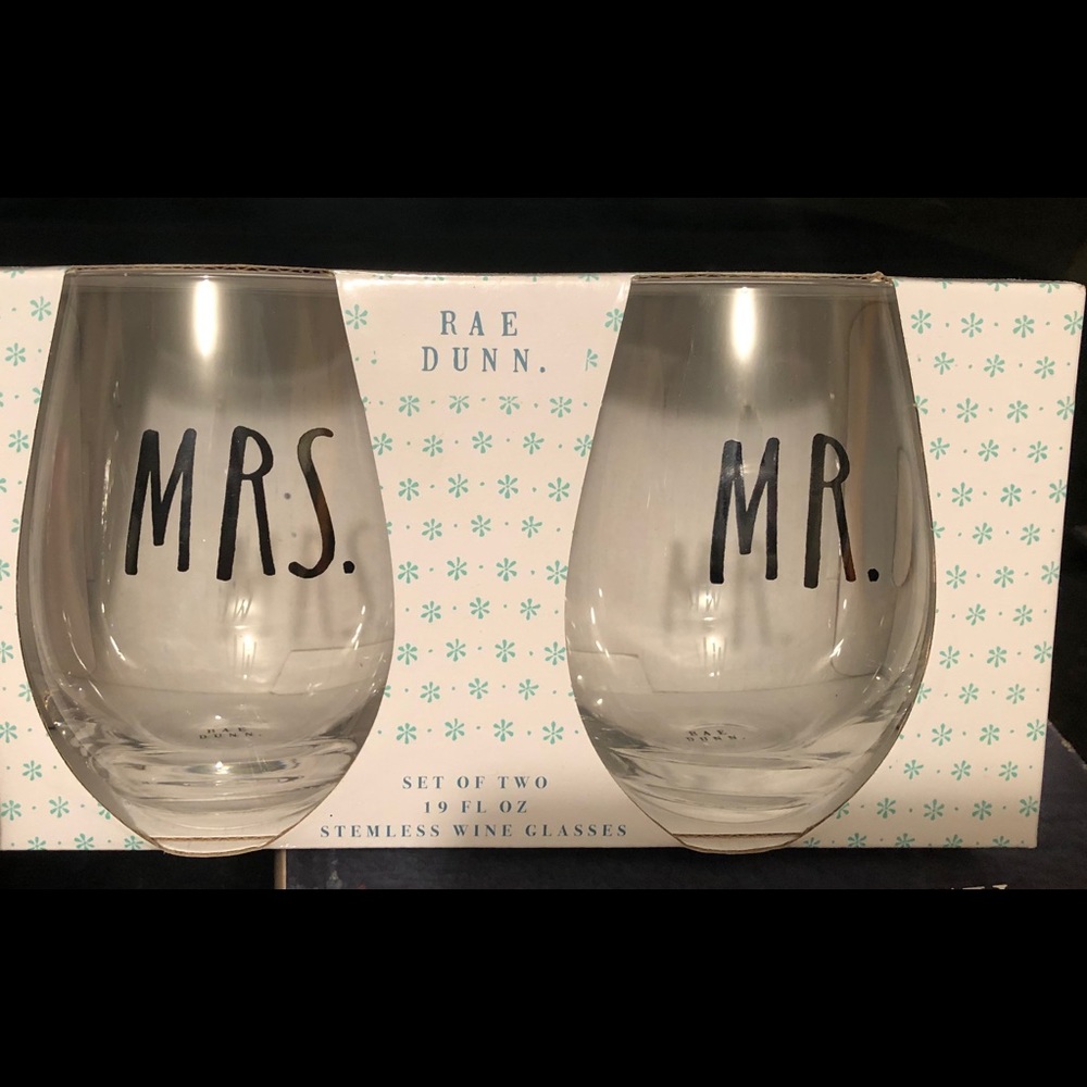 Rae Dunn Mr & Mrs Wine Glasses. Brand new.